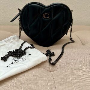 Coach Black Heart Leather Quilted Crossbody Bag MINI